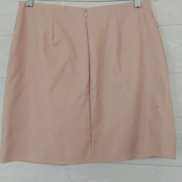 VERTE Embroidered Mini Skirt Pleather Faux Leather Pink Boho Chic Large - Picture 6 of 11
